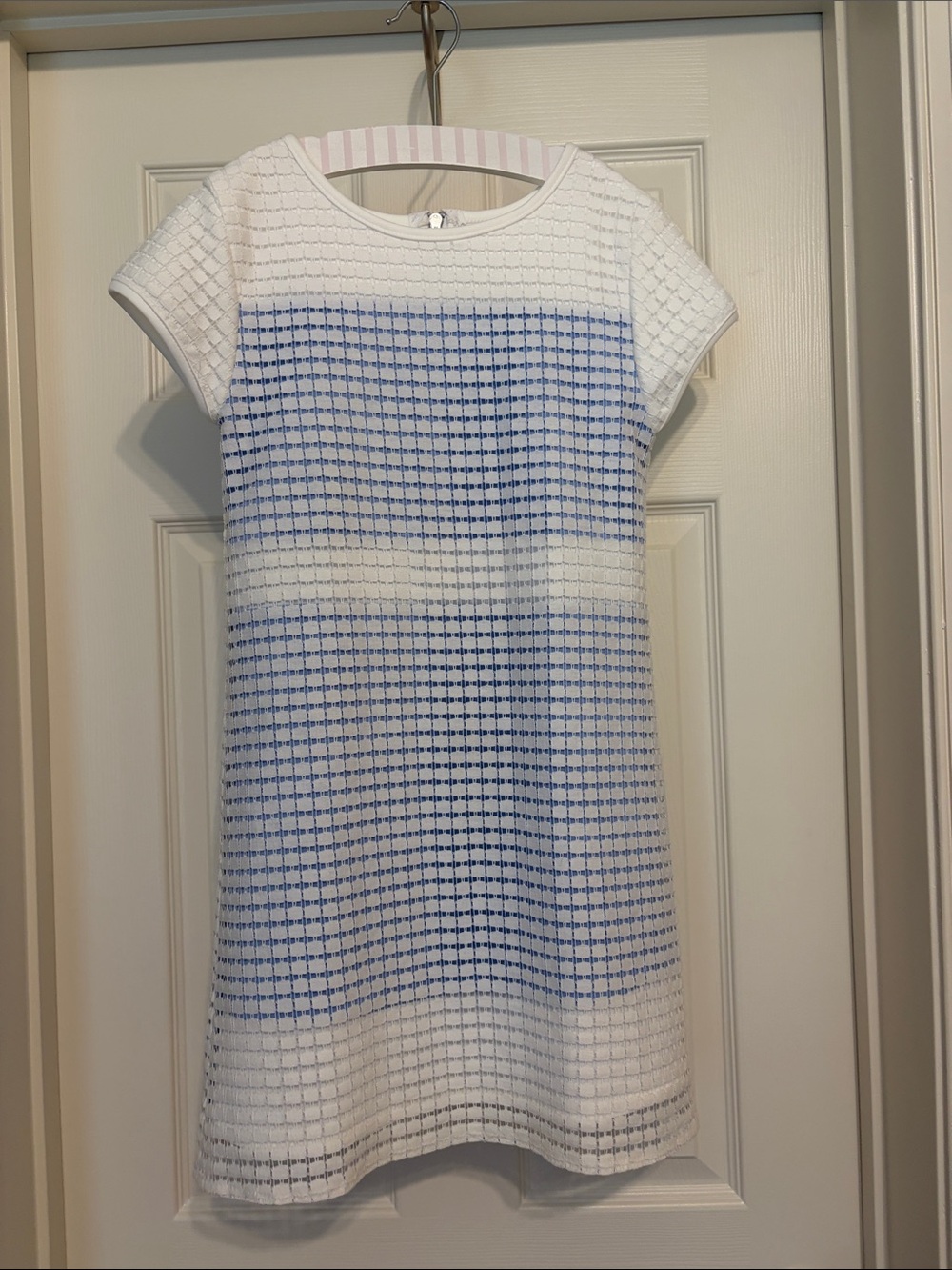 Sally Miller Couture blue and white striped dress with lace overlay - Size 10